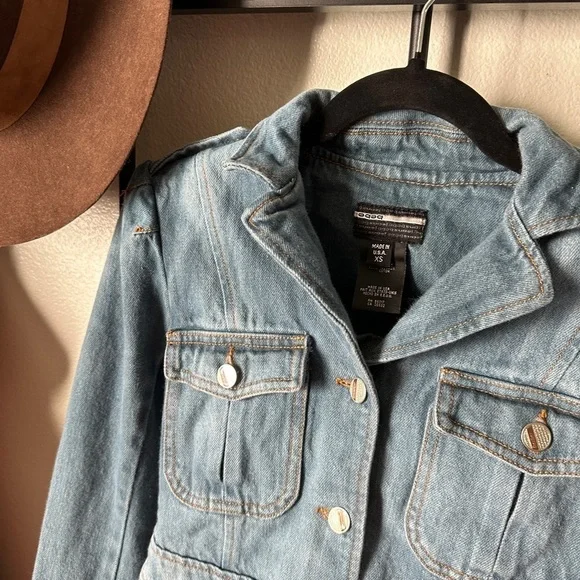 Bebe medium wash military style denim jean button fitted y2k 2000s jacket coat - Picture 2 of 5